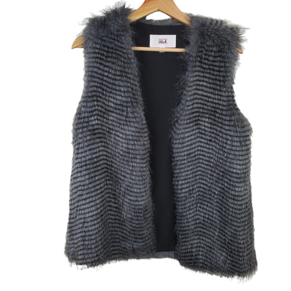 JACK | BB DAKOTA FAUX FUR STRIPED GRAY VEST ACRYLIC BLEND WOMEN'S SIZE SMALL - Picture 3 of 11